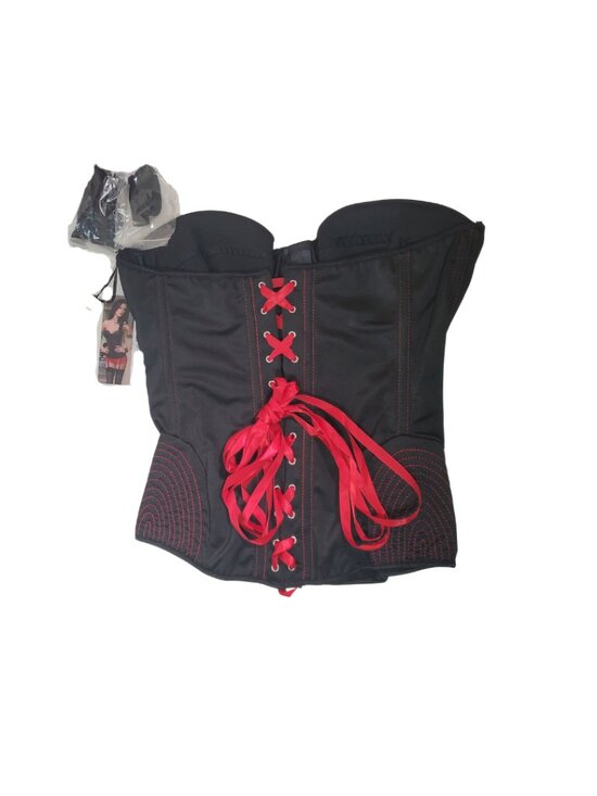 Bustier Corset – Black with Red Stitching & Ribbon Tie– Size L – NWT - Picture 3 of 16